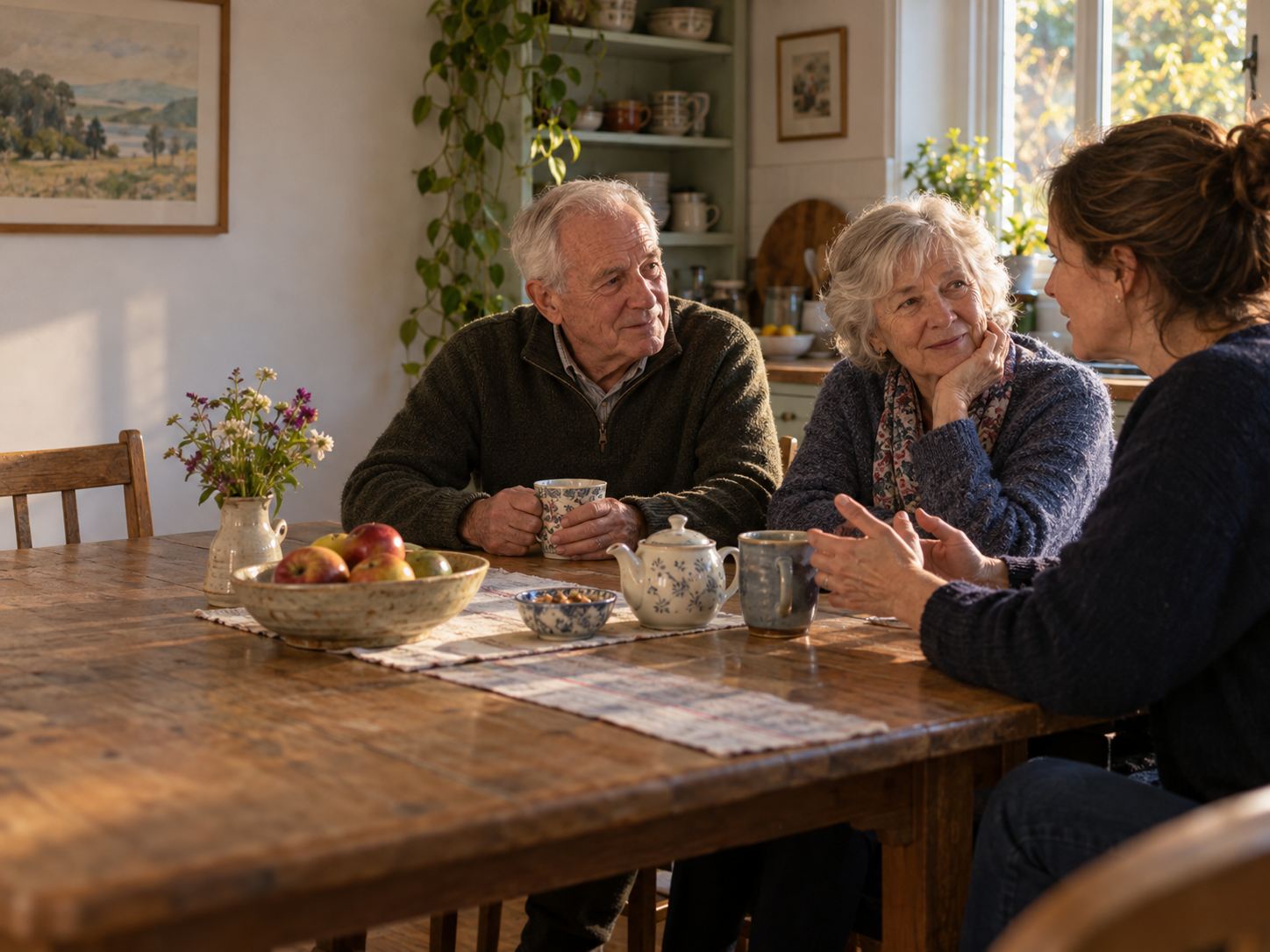 A family discussing plans around the table